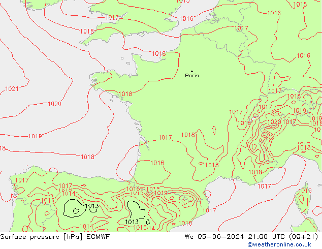 Atmosférický tlak ECMWF St 05.06.2024 21 UTC