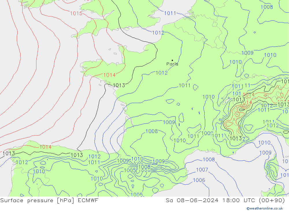 ciśnienie ECMWF so. 08.06.2024 18 UTC