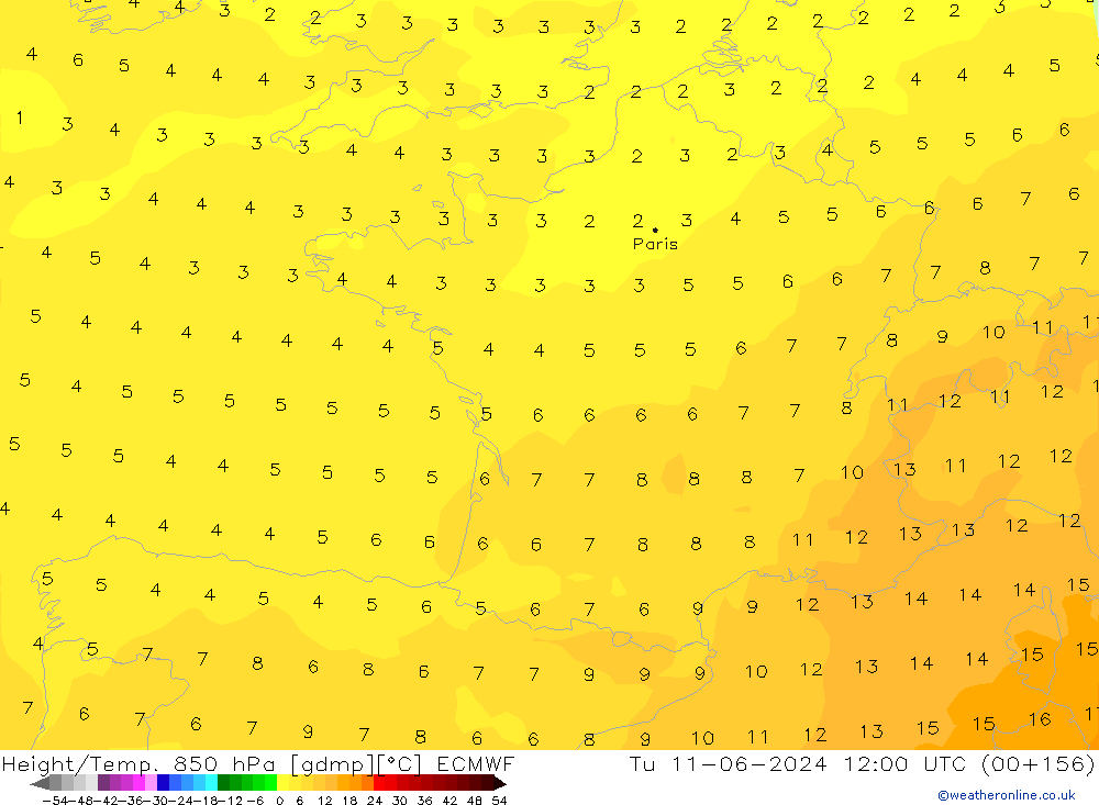 Z500/Rain (+SLP)/Z850 ECMWF wto. 11.06.2024 12 UTC