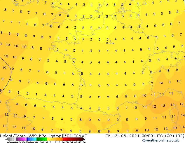 Z500/Rain (+SLP)/Z850 ECMWF gio 13.06.2024 00 UTC