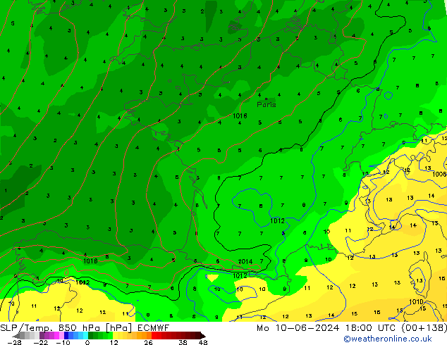 SLP/Temp. 850 hPa ECMWF lun 10.06.2024 18 UTC