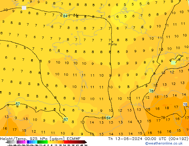 Height/Temp. 925 hPa ECMWF  13.06.2024 00 UTC