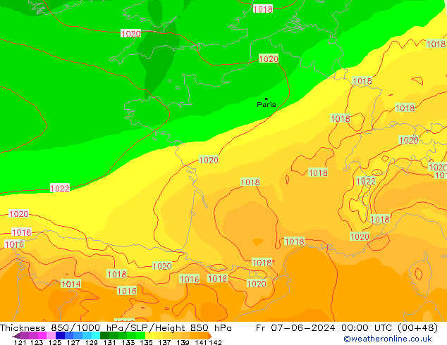 Thck 850-1000 hPa ECMWF Fr 07.06.2024 00 UTC