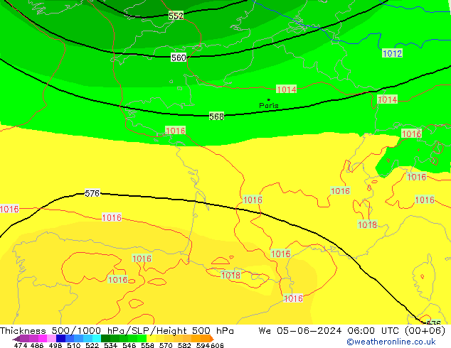 Thck 500-1000hPa ECMWF  05.06.2024 06 UTC