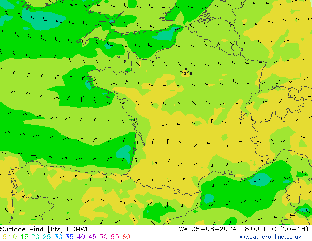 ветер 10 m ECMWF ср 05.06.2024 18 UTC