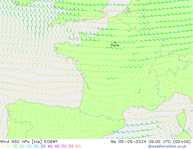 Wind 950 hPa ECMWF St 05.06.2024 09 UTC