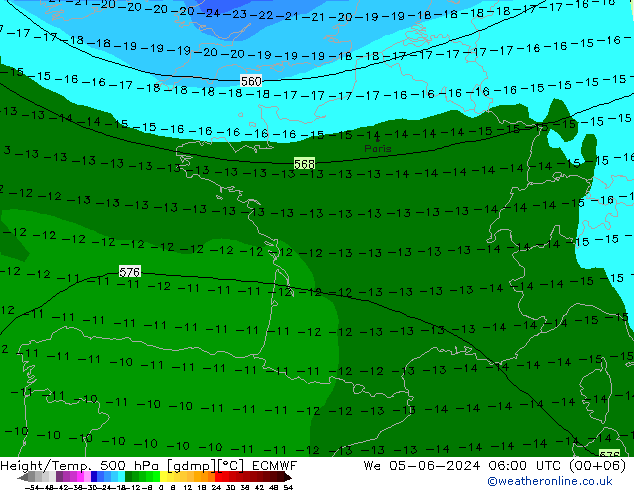 Z500/Rain (+SLP)/Z850 ECMWF mer 05.06.2024 06 UTC