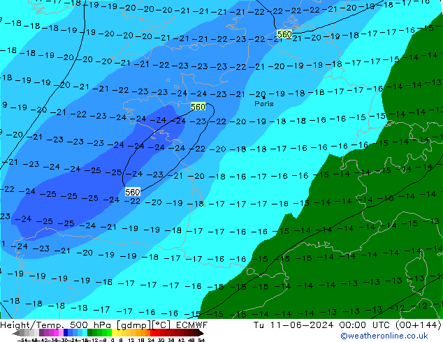 Z500/Rain (+SLP)/Z850 ECMWF Tu 11.06.2024 00 UTC