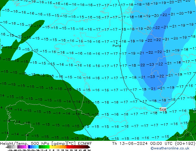 Z500/Rain (+SLP)/Z850 ECMWF gio 13.06.2024 00 UTC