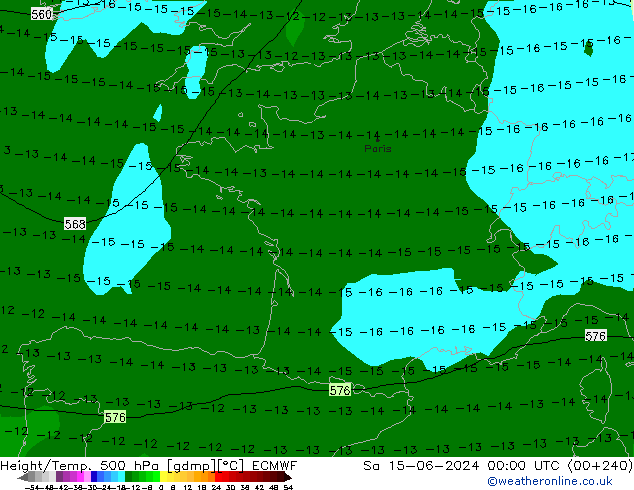 Height/Temp. 500 hPa ECMWF Sa 15.06.2024 00 UTC