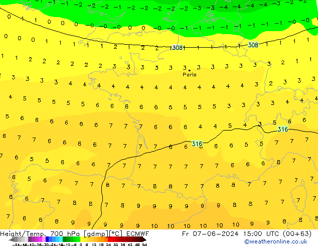 Height/Temp. 700 hPa ECMWF  07.06.2024 15 UTC