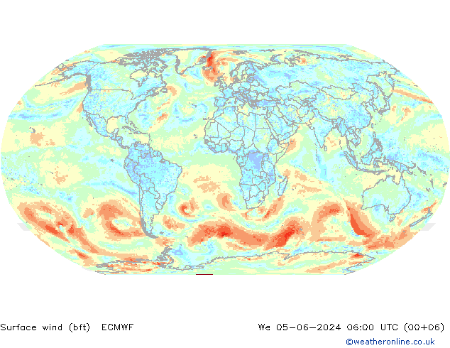 Surface wind (bft) ECMWF We 05.06.2024 06 UTC