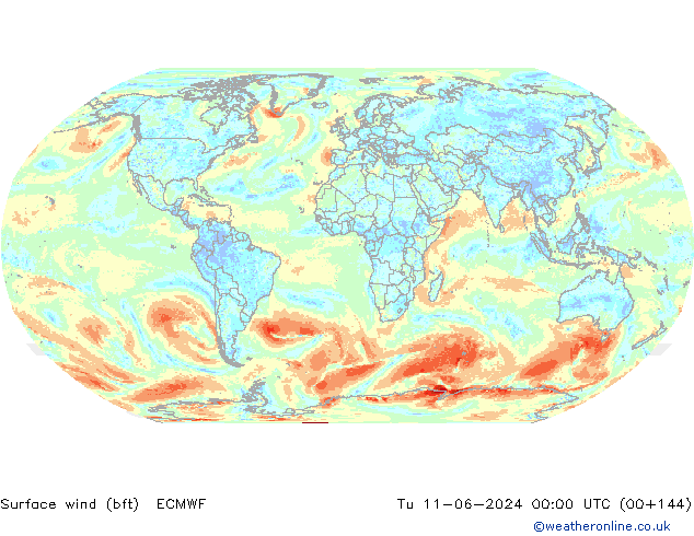 Vent 10 m (bft) ECMWF mar 11.06.2024 00 UTC