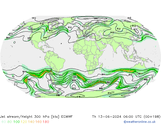 Jet stream ECMWF Qui 13.06.2024 06 UTC