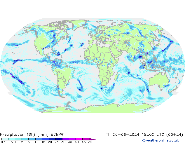 Z500/Rain (+SLP)/Z850 ECMWF Čt 06.06.2024 00 UTC