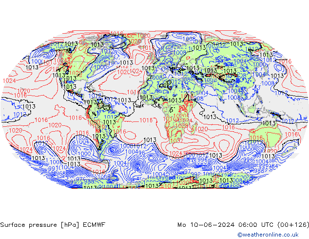 Pressione al suolo ECMWF lun 10.06.2024 06 UTC