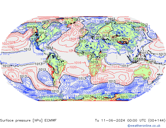 Surface pressure ECMWF Tu 11.06.2024 00 UTC