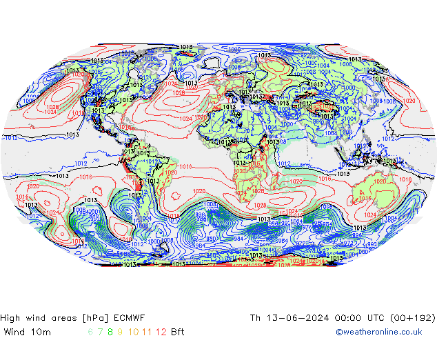 Izotacha ECMWF czw. 13.06.2024 00 UTC