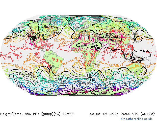 Height/Temp. 850 hPa ECMWF Sa 08.06.2024 06 UTC