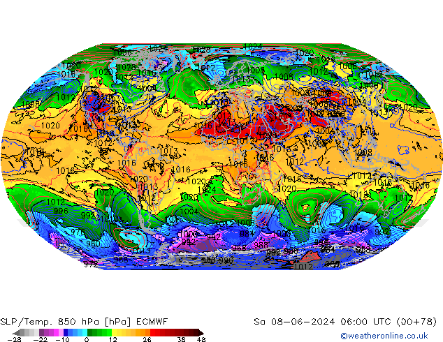 SLP/Temp. 850 hPa ECMWF sab 08.06.2024 06 UTC