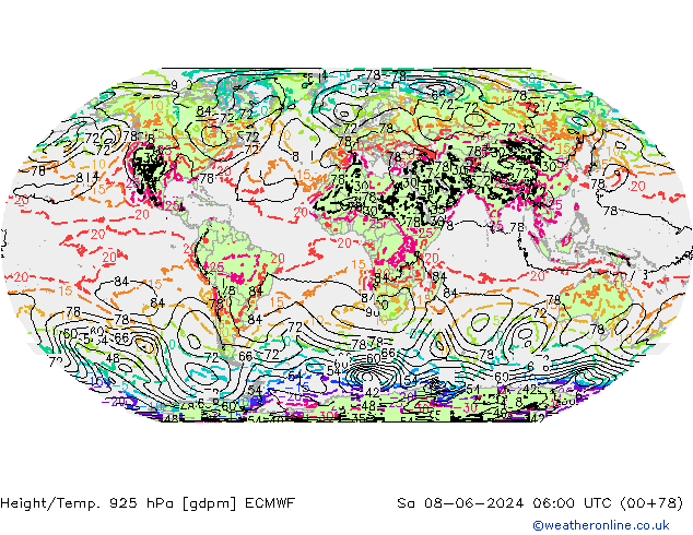 Height/Temp. 925 hPa ECMWF sab 08.06.2024 06 UTC