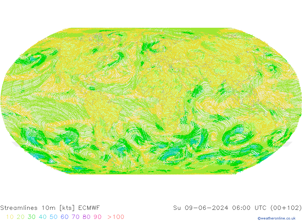 Stroomlijn 10m ECMWF zo 09.06.2024 06 UTC