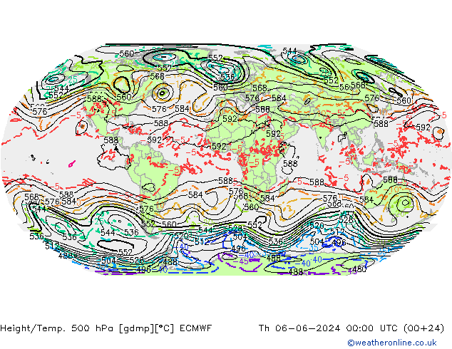 Z500/Rain (+SLP)/Z850 ECMWF Čt 06.06.2024 00 UTC