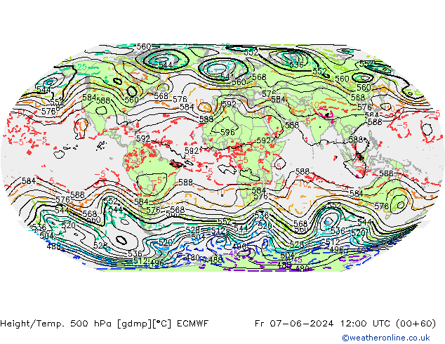 Z500/Rain (+SLP)/Z850 ECMWF vie 07.06.2024 12 UTC