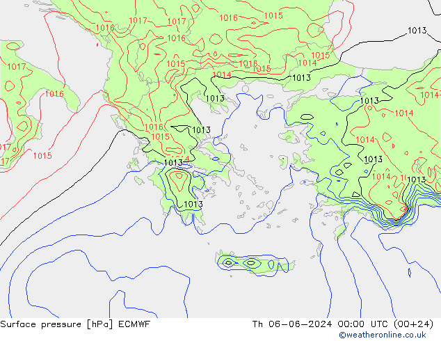 Luchtdruk (Grond) ECMWF do 06.06.2024 00 UTC