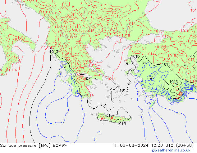 Atmosférický tlak ECMWF Čt 06.06.2024 12 UTC