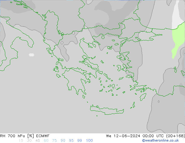 Humedad rel. 700hPa ECMWF mié 12.06.2024 00 UTC