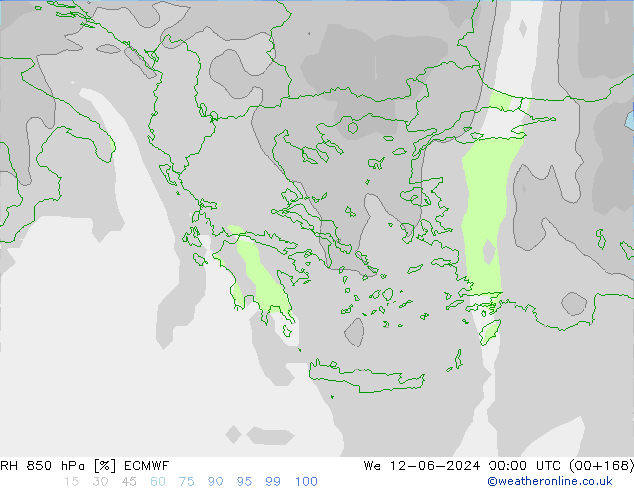 Humedad rel. 850hPa ECMWF mié 12.06.2024 00 UTC