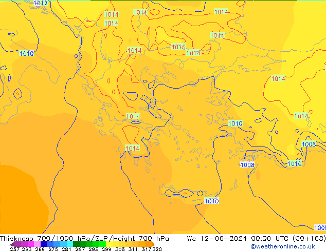 Thck 700-1000 hPa ECMWF We 12.06.2024 00 UTC