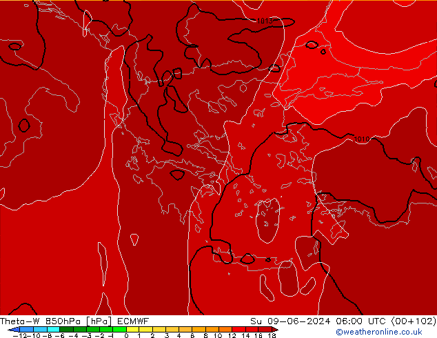 Theta-W 850hPa ECMWF Su 09.06.2024 06 UTC