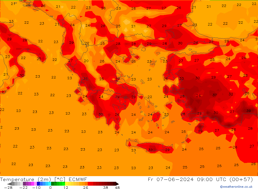 Temperatura (2m) ECMWF Sex 07.06.2024 09 UTC