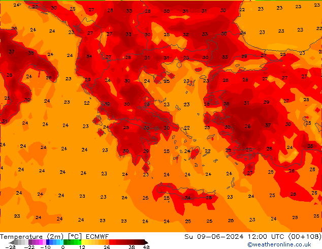 Temperature (2m) ECMWF Ne 09.06.2024 12 UTC