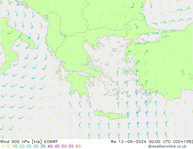 Vento 900 hPa ECMWF mer 12.06.2024 00 UTC