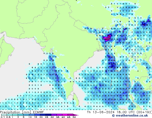 Precipitazione ECMWF gio 13.06.2024 00 UTC