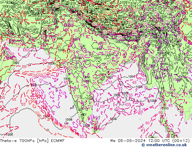 Theta-e 700hPa ECMWF St 05.06.2024 12 UTC