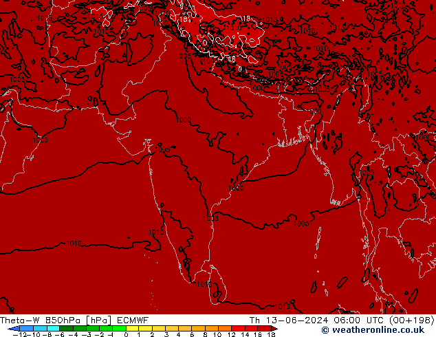 Theta-W 850hPa ECMWF gio 13.06.2024 06 UTC