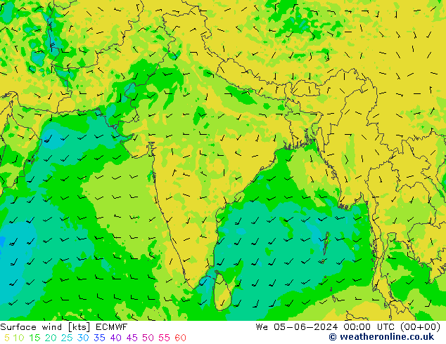 Vento 10 m ECMWF mer 05.06.2024 00 UTC