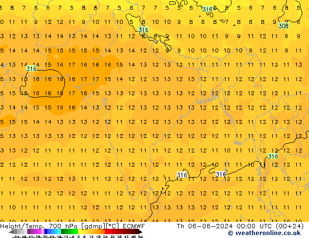 Hoogte/Temp. 700 hPa ECMWF do 06.06.2024 00 UTC