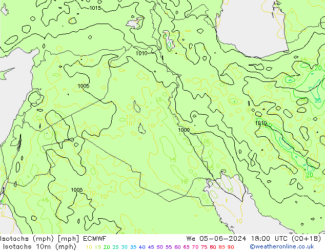 Isotachs (mph) ECMWF Qua 05.06.2024 18 UTC