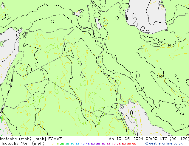 Isotachs (mph) ECMWF Mo 10.06.2024 00 UTC