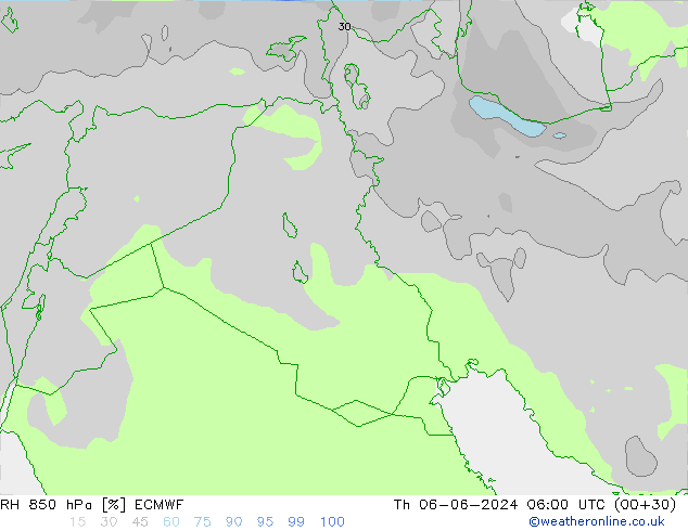 RH 850 гПа ECMWF чт 06.06.2024 06 UTC