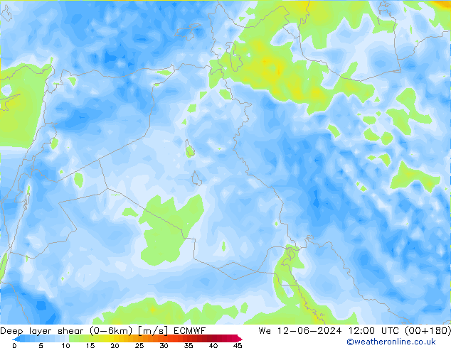 Deep layer shear (0-6km) ECMWF ср 12.06.2024 12 UTC