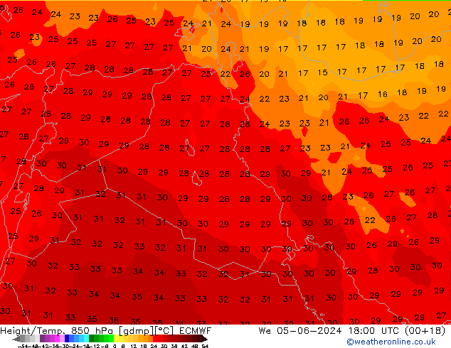 Z500/Yağmur (+YB)/Z850 ECMWF Çar 05.06.2024 18 UTC