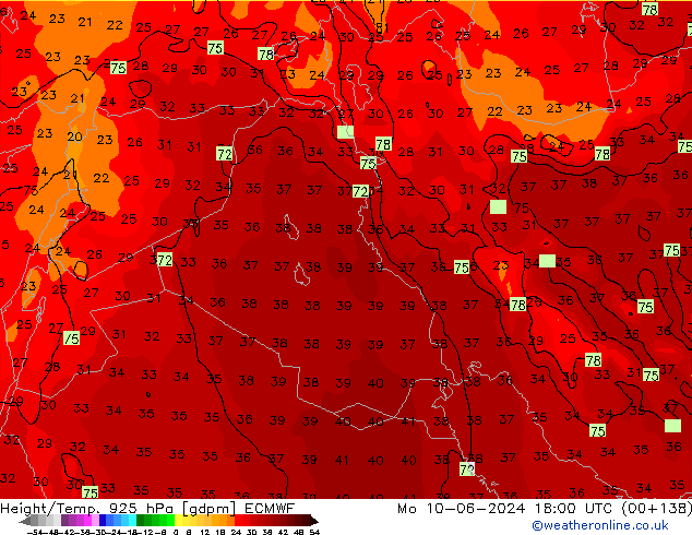 Height/Temp. 925 гПа ECMWF пн 10.06.2024 18 UTC