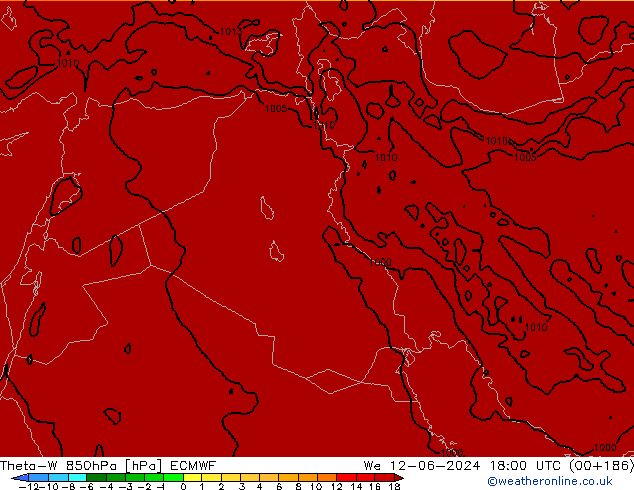 Theta-W 850гПа ECMWF ср 12.06.2024 18 UTC