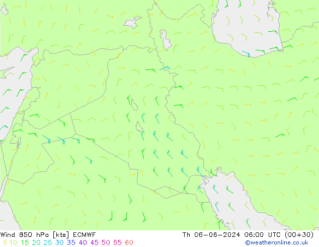 ветер 850 гПа ECMWF чт 06.06.2024 06 UTC